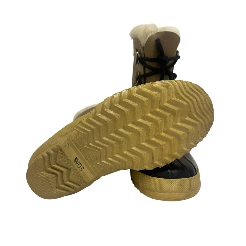 SOREL Women's Size 7 Manitou Tan/Blk Leather‎ Snow Winter Boots Made in CANADA